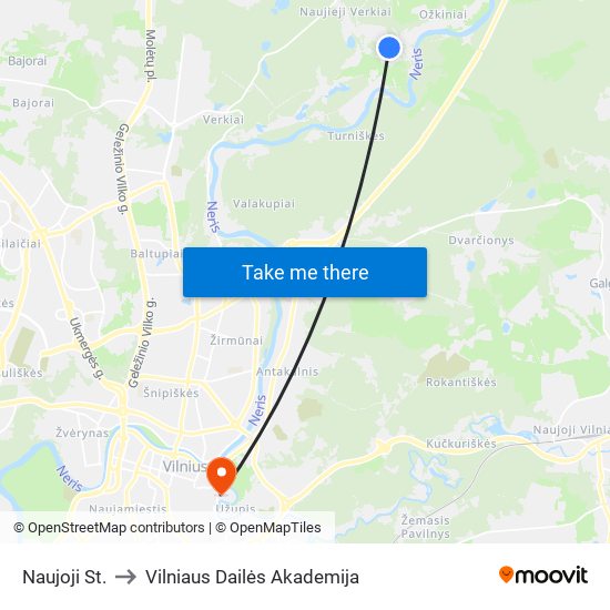 Naujoji St. to Vilniaus Dailės Akademija map