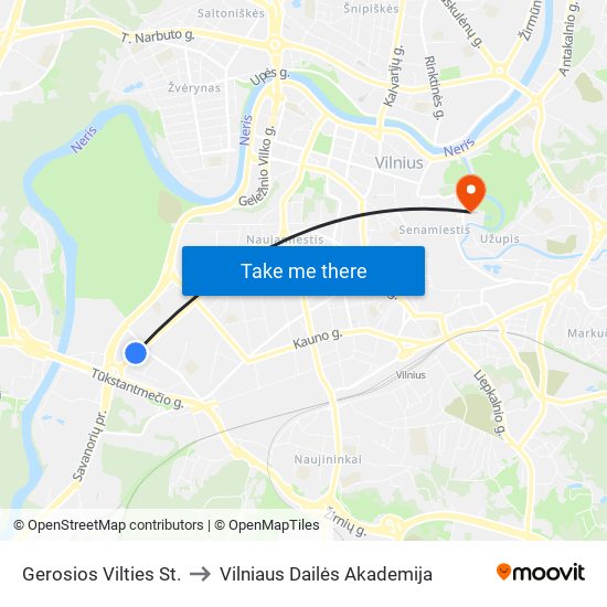 Gerosios Vilties St. to Vilniaus Dailės Akademija map