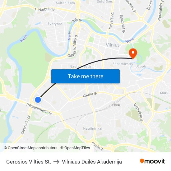 Gerosios Vilties St. to Vilniaus Dailės Akademija map