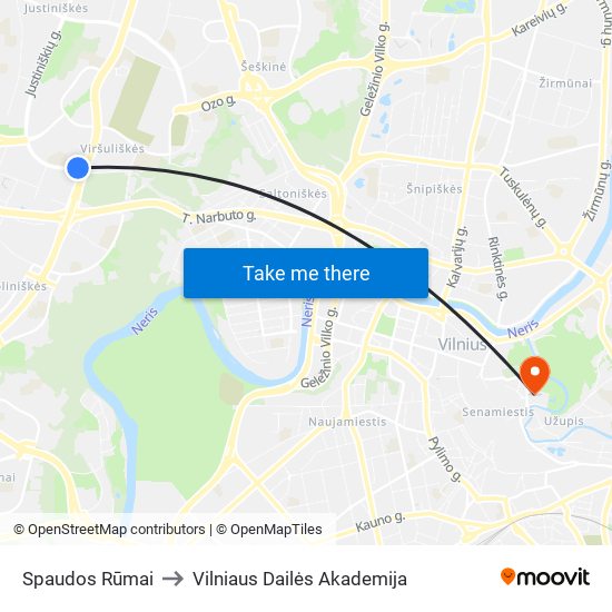 Spaudos Rūmai to Vilniaus Dailės Akademija map