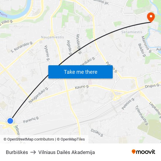 Burbiškės to Vilniaus Dailės Akademija map