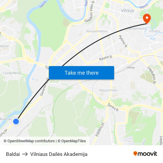 Baldai to Vilniaus Dailės Akademija map