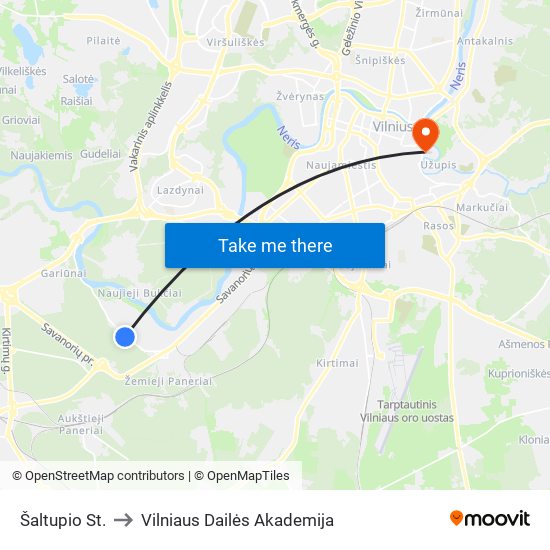 Šaltupio St. to Vilniaus Dailės Akademija map