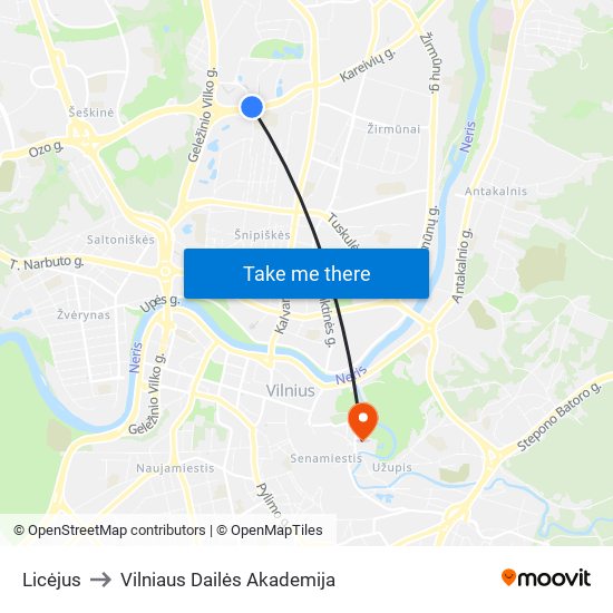 Licėjus to Vilniaus Dailės Akademija map