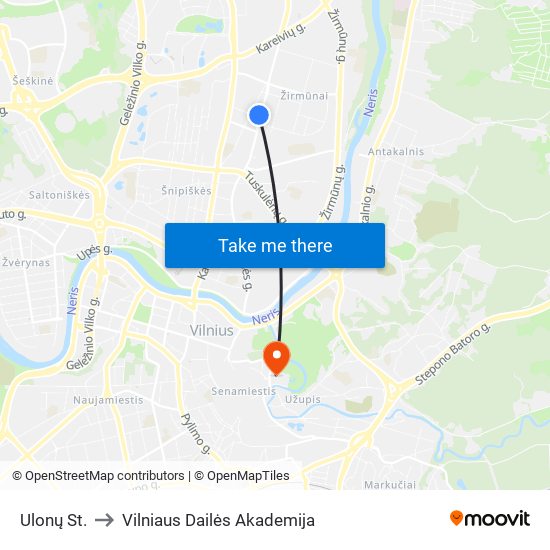 Ulonų St. to Vilniaus Dailės Akademija map