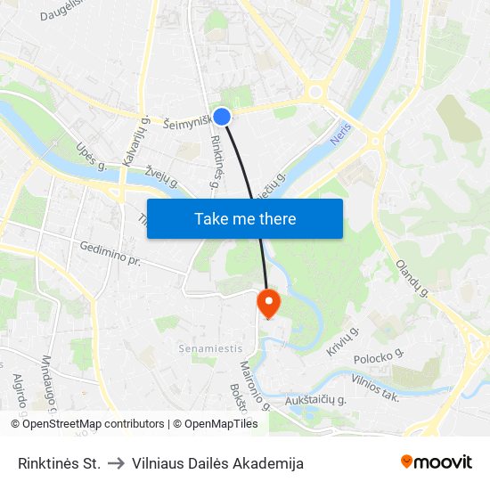 Rinktinės St. to Vilniaus Dailės Akademija map