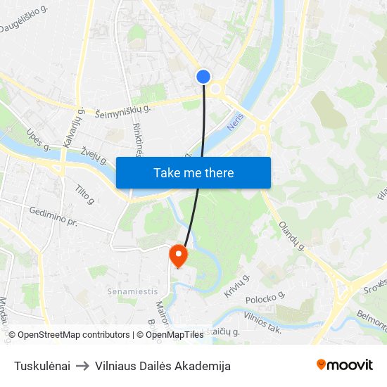 Tuskulėnai to Vilniaus Dailės Akademija map