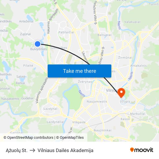 Ąžuolų St. to Vilniaus Dailės Akademija map