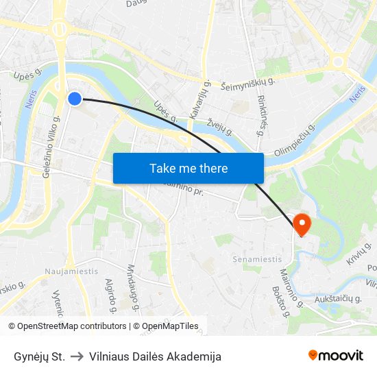 Gynėjų St. to Vilniaus Dailės Akademija map