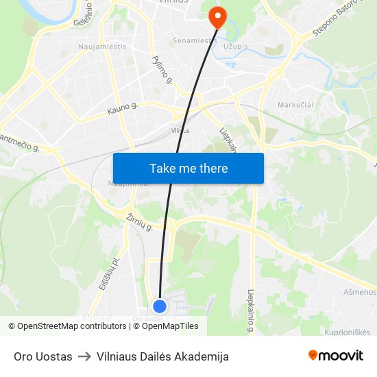 Oro Uostas to Vilniaus Dailės Akademija map