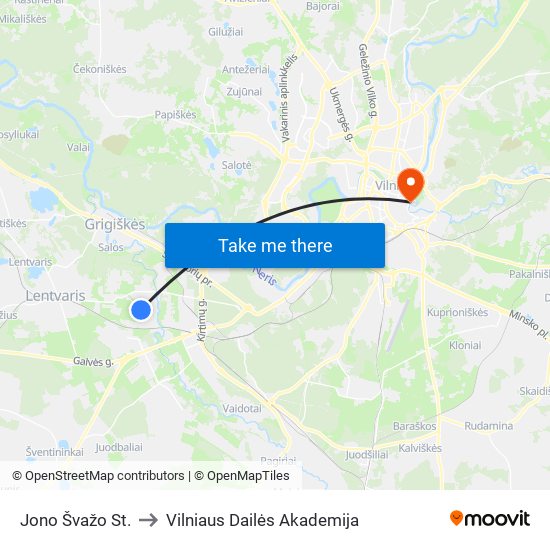 Jono Švažo St. to Vilniaus Dailės Akademija map