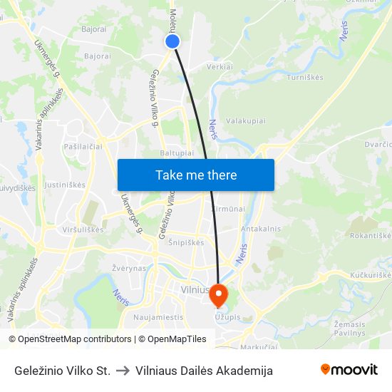 Geležinio Vilko St. to Vilniaus Dailės Akademija map