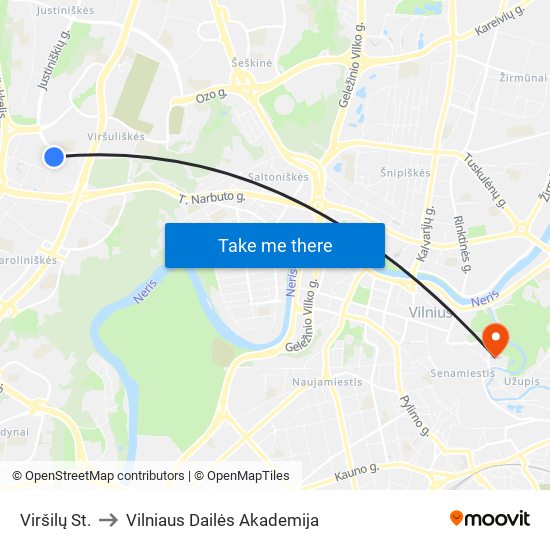 Viršilų St. to Vilniaus Dailės Akademija map