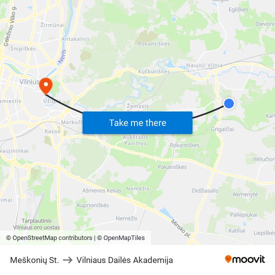 Meškonių St. to Vilniaus Dailės Akademija map