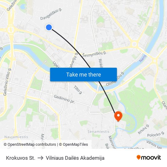 Krokuvos St. to Vilniaus Dailės Akademija map