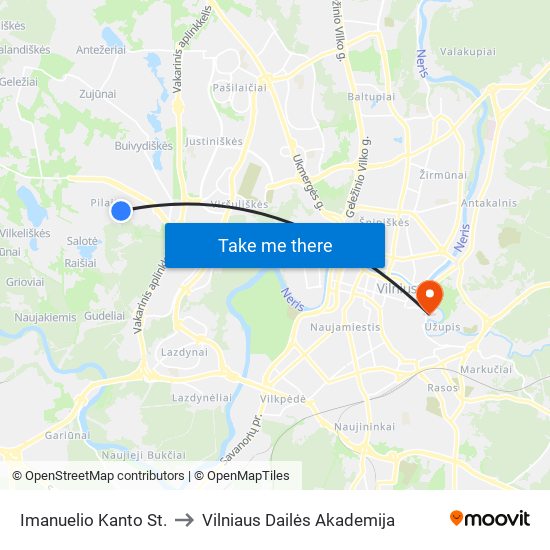 Imanuelio Kanto St. to Vilniaus Dailės Akademija map