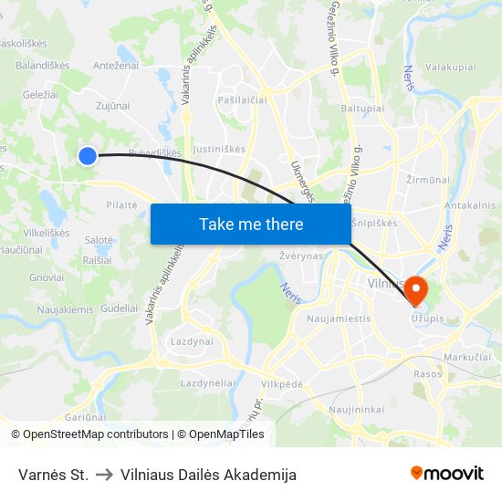 Varnės St. to Vilniaus Dailės Akademija map