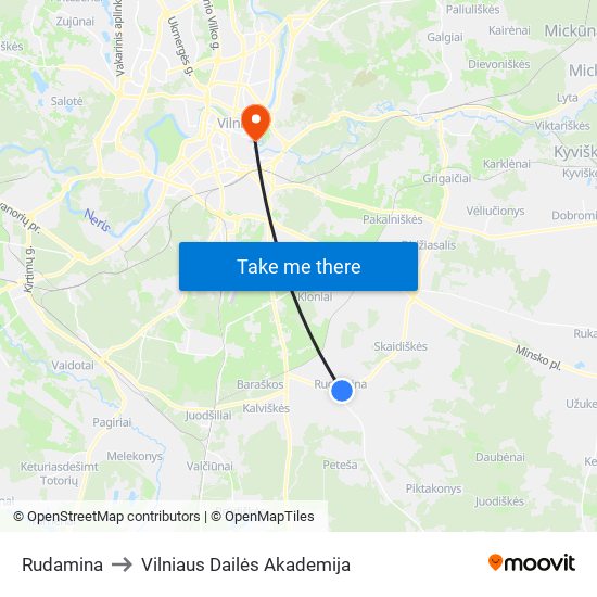 Rudamina to Vilniaus Dailės Akademija map