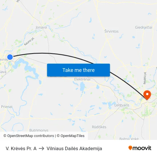 V. Krėvės Pr. A to Vilniaus Dailės Akademija map
