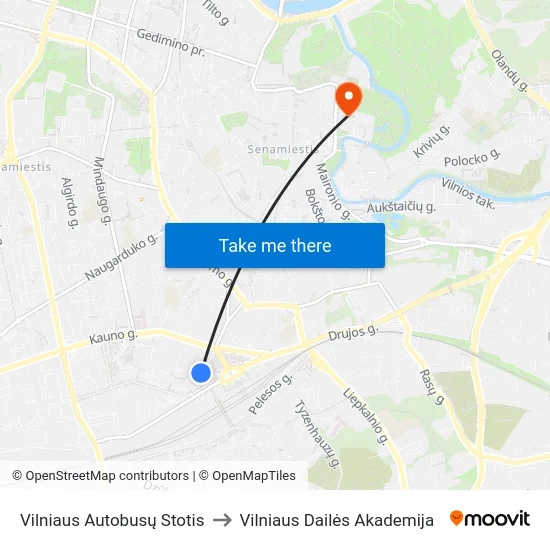 Vilniaus Autobusų Stotis to Vilniaus Dailės Akademija map