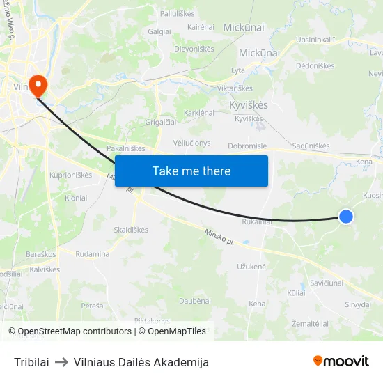 Tribilai to Vilniaus Dailės Akademija map