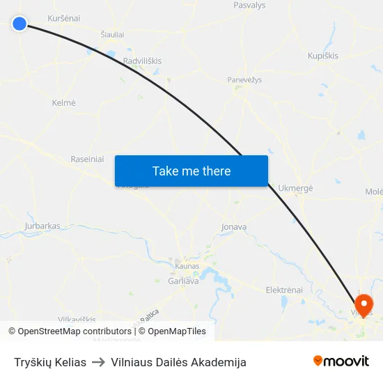 Tryškių Kelias to Vilniaus Dailės Akademija map