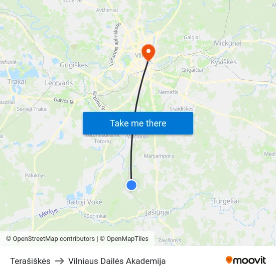Terašiškės to Vilniaus Dailės Akademija map