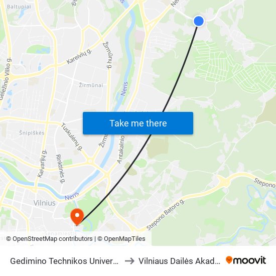 Gedimino Technikos Universitetas to Vilniaus Dailės Akademija map