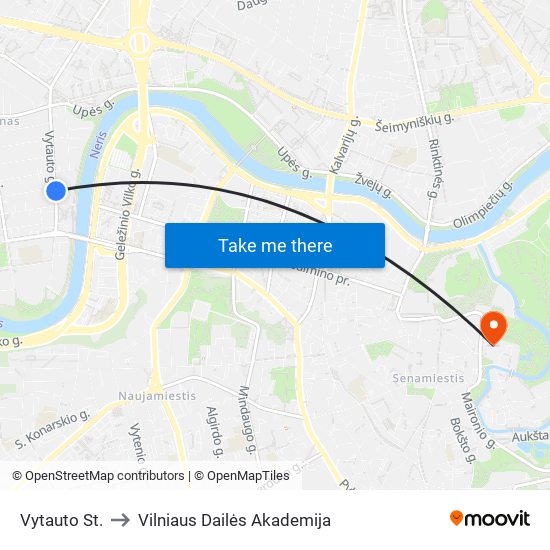Vytauto St. to Vilniaus Dailės Akademija map