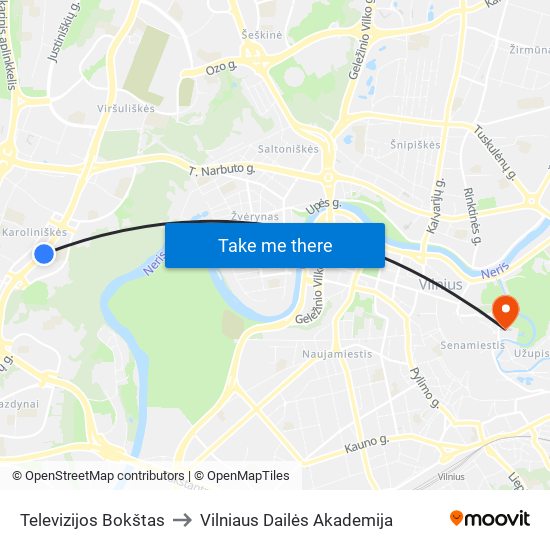 Televizijos Bokštas to Vilniaus Dailės Akademija map