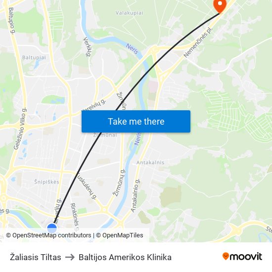 Žaliasis Tiltas to Baltijos Amerikos Klinika map