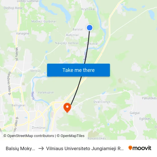 Balsių Mokykla to Vilniaus Universiteto Jungiamieji Rūmai map