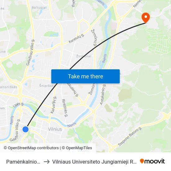 Pamėnkalnio St. to Vilniaus Universiteto Jungiamieji Rūmai map