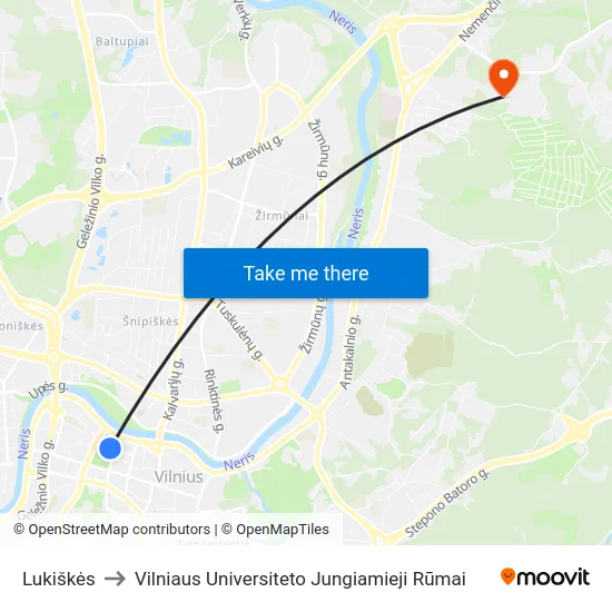 Lukiškės to Vilniaus Universiteto Jungiamieji Rūmai map