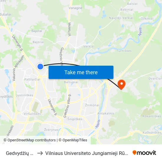 Gedvydžių St. to Vilniaus Universiteto Jungiamieji Rūmai map