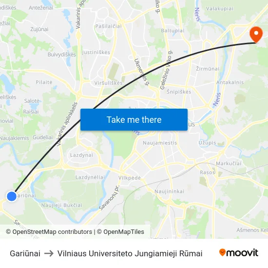 Gariūnai to Vilniaus Universiteto Jungiamieji Rūmai map