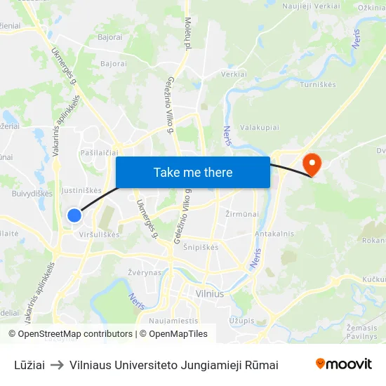 Lūžiai to Vilniaus Universiteto Jungiamieji Rūmai map