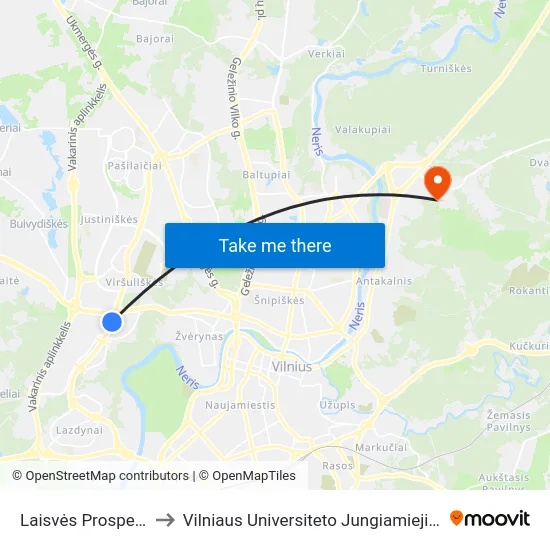 Laisvės Prospektas to Vilniaus Universiteto Jungiamieji Rūmai map
