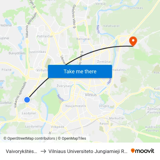 Vaivorykštės St. to Vilniaus Universiteto Jungiamieji Rūmai map