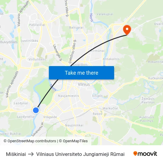 Miškiniai to Vilniaus Universiteto Jungiamieji Rūmai map