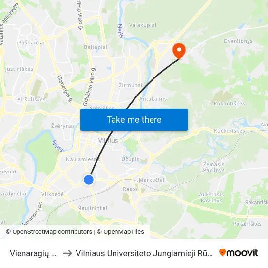 Vienaragių St. to Vilniaus Universiteto Jungiamieji Rūmai map