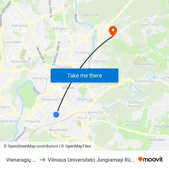 Vienaragių St. to Vilniaus Universiteto Jungiamieji Rūmai map