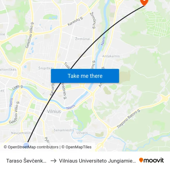 Taraso Ševčenkos St. to Vilniaus Universiteto Jungiamieji Rūmai map