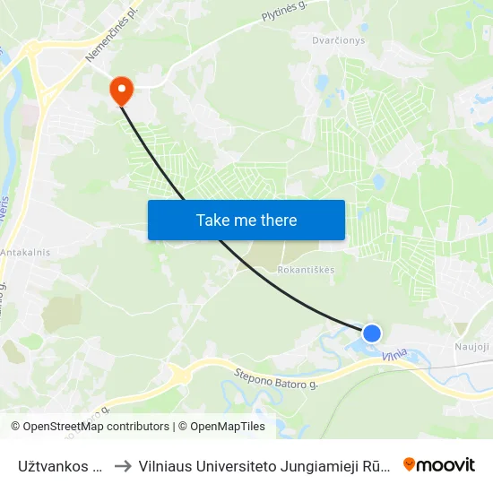 Užtvankos St. to Vilniaus Universiteto Jungiamieji Rūmai map