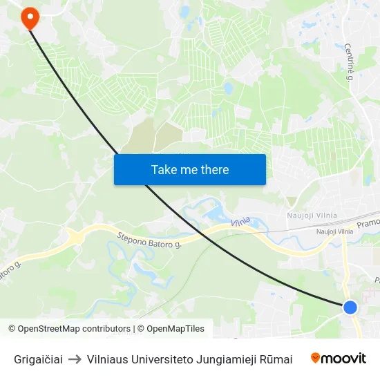 Grigaičiai to Vilniaus Universiteto Jungiamieji Rūmai map
