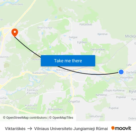 Viktariškės to Vilniaus Universiteto Jungiamieji Rūmai map