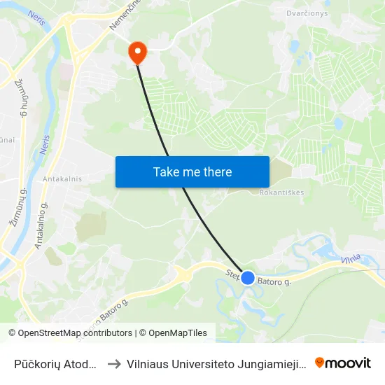 Pūčkorių Atodanga to Vilniaus Universiteto Jungiamieji Rūmai map