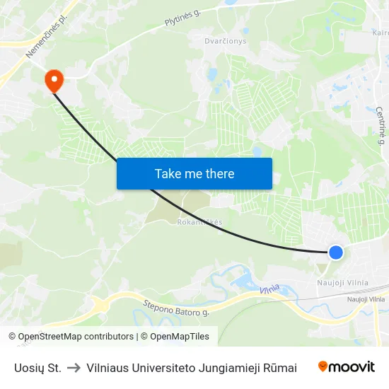 Uosių St. to Vilniaus Universiteto Jungiamieji Rūmai map