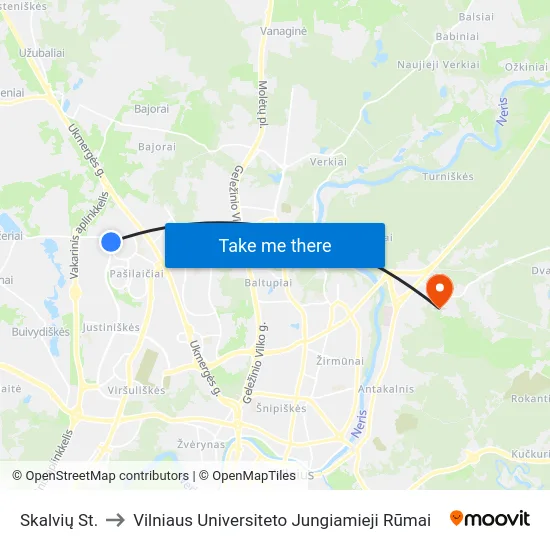 Skalvių St. to Vilniaus Universiteto Jungiamieji Rūmai map