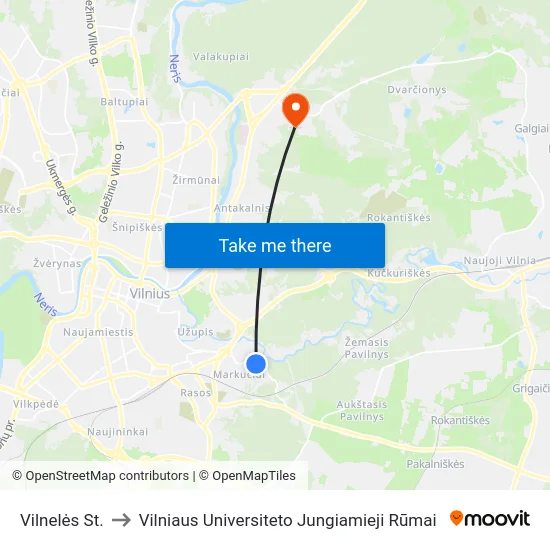 Vilnelės St. to Vilniaus Universiteto Jungiamieji Rūmai map